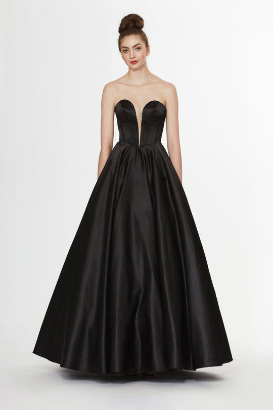 Angela & Alison - 91071 Deep Sweetheart Satin A-line Dress In Black