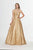 Angela & Alison - 91075 Metallic Lace V-neck A-line Dress In Gold