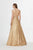 Angela & Alison - 91075 Metallic Lace V-neck A-line Dress In Gold