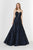 Angela & Alison - 91075 Metallic Lace V-neck A-line Dress In Blue