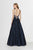 Angela & Alison - 91075 Metallic Lace V-neck A-line Dress In Blue