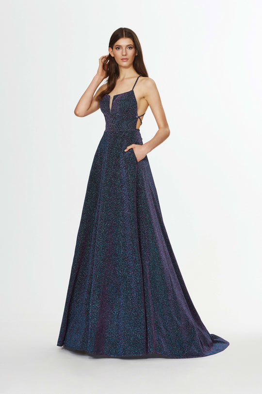 Angela & Alison - 91078 Strappy A-Line Evening Gown In Purple