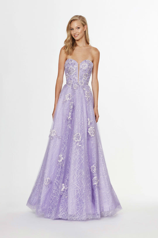 Angela & Alison - 91080 Embroidered Deep Sweetheart A-line Dress In Purple