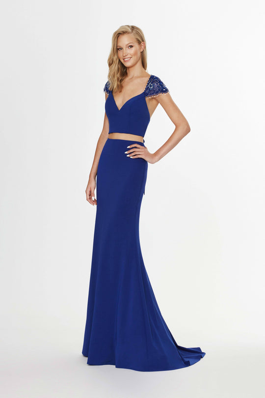 Angela & Alison - 91081 Crystal Embellished Two Piece Gown In Blue