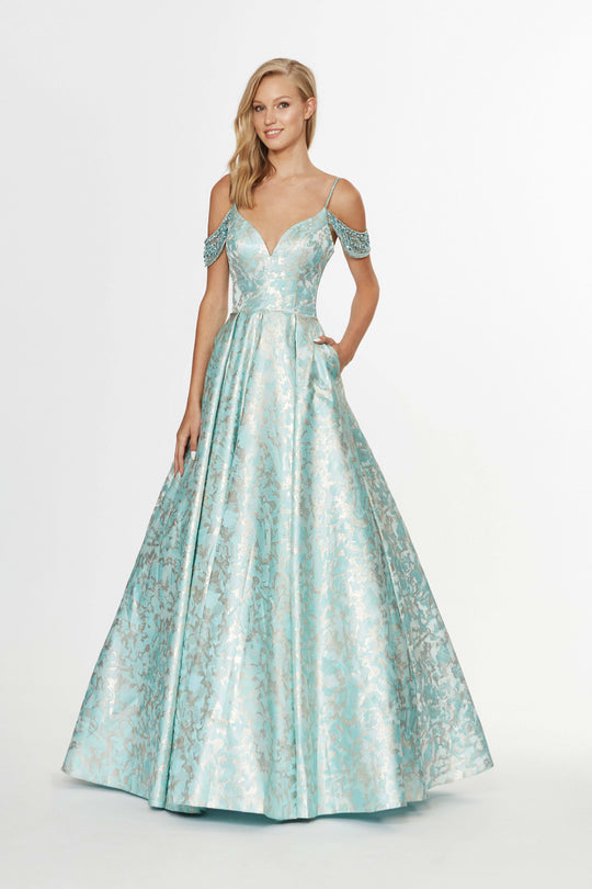 Angela & Alison - 91082 Embellished V-neck Printed A-line Dress In Green