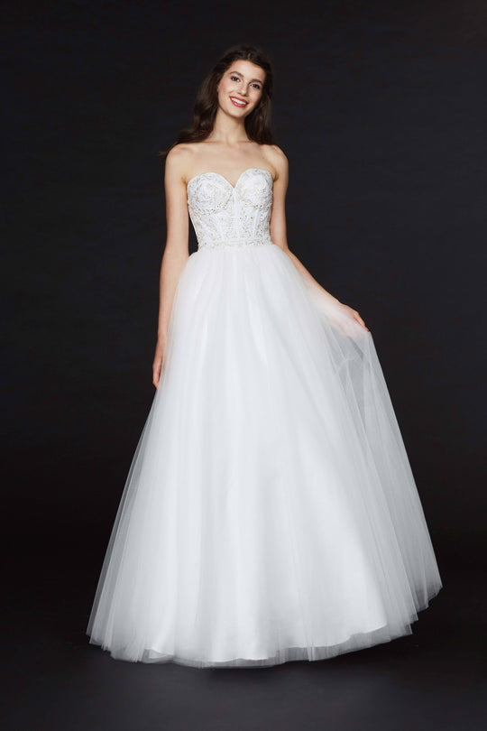 Angela & Alison - 91083 Beaded Sweetheart Tulle A-line Dress In White