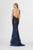 Angela & Alison - 91084 Metallic Lace Halter Trumpet Dress In Blue