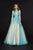 Angela & Alison - 91085 Lace Embroidered Deep V-neck Tulle Aline Dress In Green and Neutral