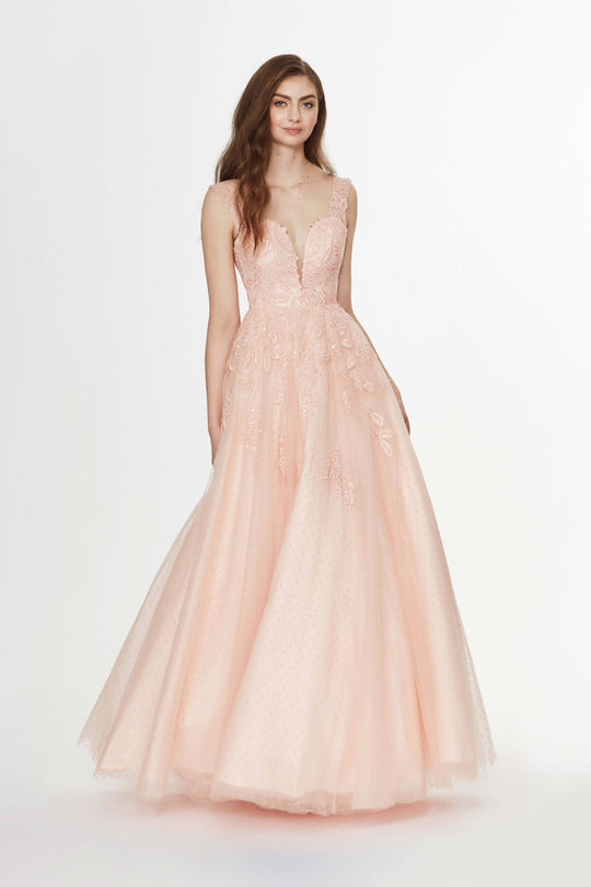 Angela & Alison - 91088 Embroidered Deep Sweetheart A-line Dress In Pink