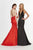 Angela & Alison - 91089 Deep Halter V-neck Satin Mermaid Dress In Black and Red