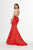 Angela & Alison - 91089 Deep Halter V-neck Satin Mermaid Dress In Red