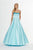 Angela & Alison - 91092 Two Tone V-neck Satin A-line Dress In Blue and Green
