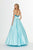 Angela & Alison - 91092 Two Tone V-neck Satin A-line Dress In Blue and Green