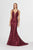 Angela & Alison - 91093 Metallic Lace Plunging V-neck Trumpet Dress In Red