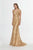 Angela & Alison - 91093 Metallic Lace Plunging V-neck Trumpet Dress In Gold