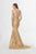 Angela & Alison - 91093 Metallic Lace Plunging V-neck Trumpet Dress In Gold