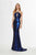 Angela & Alison - 91100 Halter Metallic Shimmer Trumpet Dress In Blue