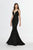Angela & Alison - 91103 Deep V-neck Shimmer Jersey Mermaid Dress In Black
