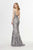 Angela & Alison - 91107 Bedazzled Plunging V-neck Trumpet Dress In Gray