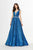 Angela & Alison - 91108 Satin Deep V-neck A-line Dress In Blue