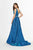 Angela & Alison - 91108 Satin Deep V-neck A-line Dress In Blue