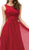 Dancing Queen - 9111 Ruched Illusion Lace Scoop Chiffon Prom Dress In Red
