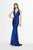 Angela & Alison - 91112 Embellished Deep Halter V-neck Trumpet Dress In Blue