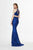 Angela & Alison - 91112 Embellished Deep Halter V-neck Trumpet Dress In Blue