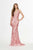 Angela & Alison - 91112 Embellished Deep Halter V-neck Trumpet Dress In Pink