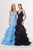 Angela & Alison - 91113 Embellished V-neck Tiered Mermaid Dress In Blue