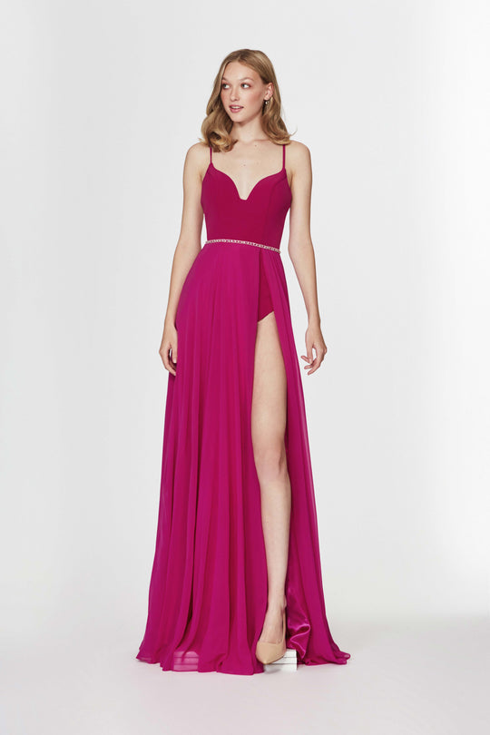 Angela & Alison - 91118 Plunging Sweetheart Chiffon A-line Dress In Purple