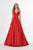 Angela & Alison - 91122 Embellished Plunging V-neck Satin A-line Dress In Red