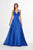 Angela & Alison - 91122 Embellished Plunging V-neck Satin A-line Dress In Blue
