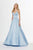 Angela & Alison - 91122 Embellished Plunging V-neck Satin A-line Dress In Blue