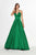Angela & Alison - 91122 Embellished Plunging V-neck Satin A-line Dress In Green