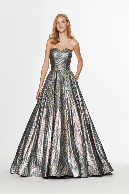 Angela & Alison - 91127 Metallic Stretch Jersey Ballgown In Silver