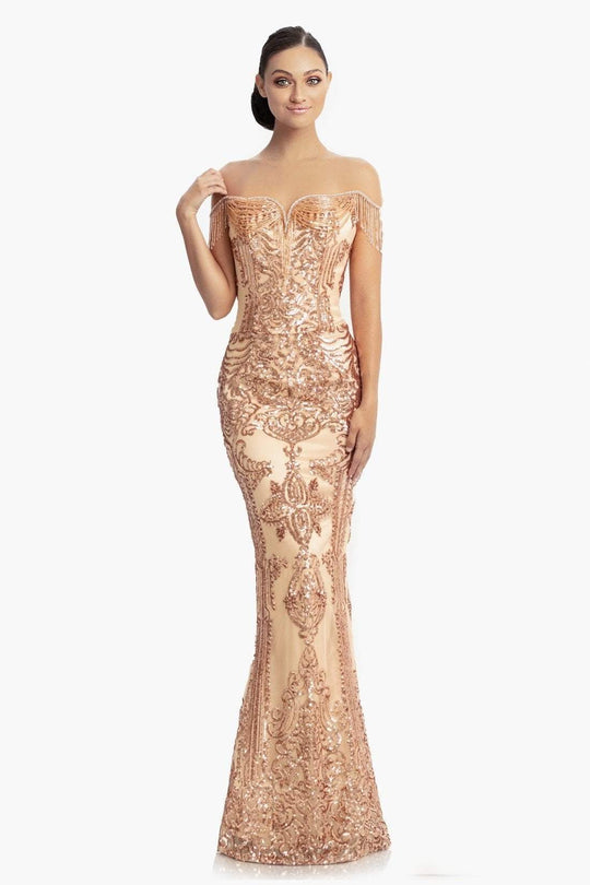 Johnathan Kayne - 9112 Sequined Trumpet Dress With Overskirt In Pink