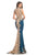 Johnathan Kayne - 9115 Gold Applique Queen Anne Trumpet Dress In Green and Gold