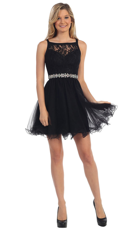 Dancing Queen - 9139 Sleeveless Lace Illusion Cocktail Dress