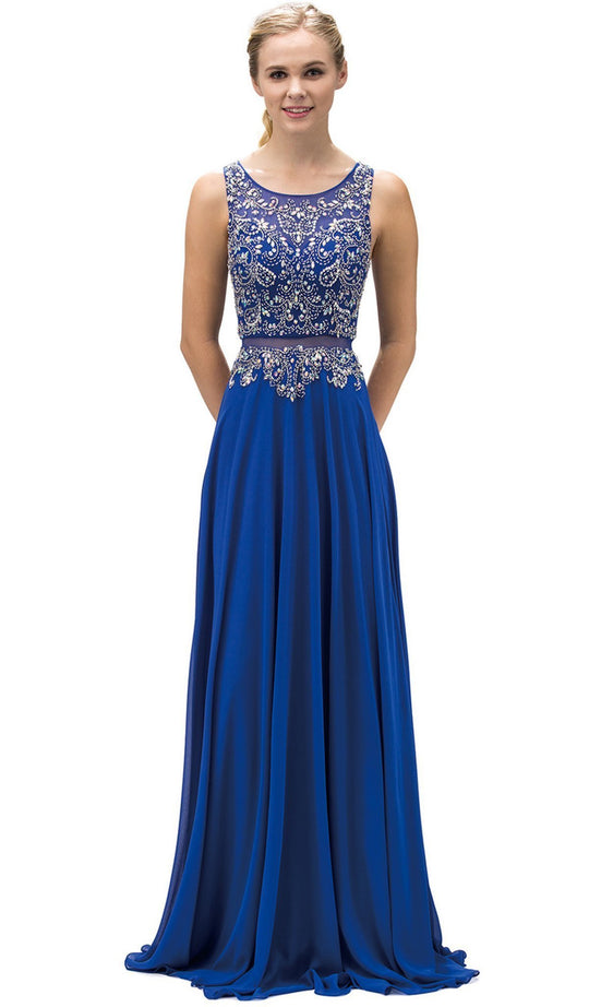 Dancing Queen - 9150 Intricately Bejeweled Illusion Two Piece- Prom Dress In Blue