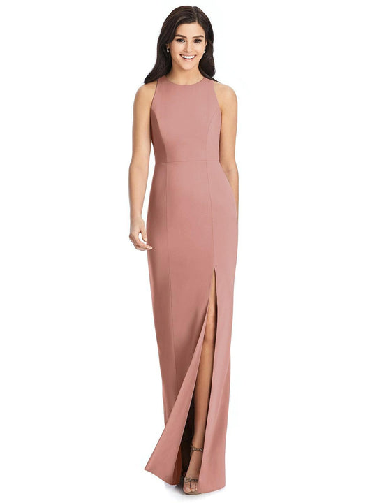 Dessy Collection - 3029 Jewel Neck Cutout Back Sheath Gown In Pink