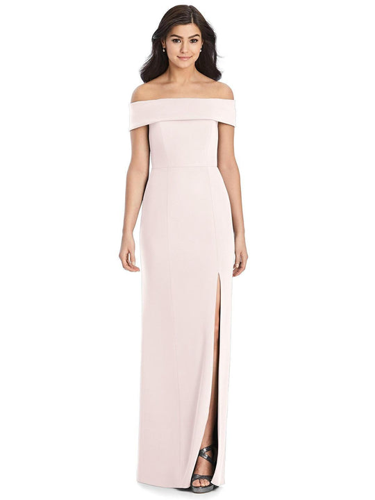 Dessy Collection - 3030 Off Shoulder High Slit Sheath Gown In Pink