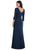 After Six - 6797 V-Neck Quarter Length Dress with Slit In Blue