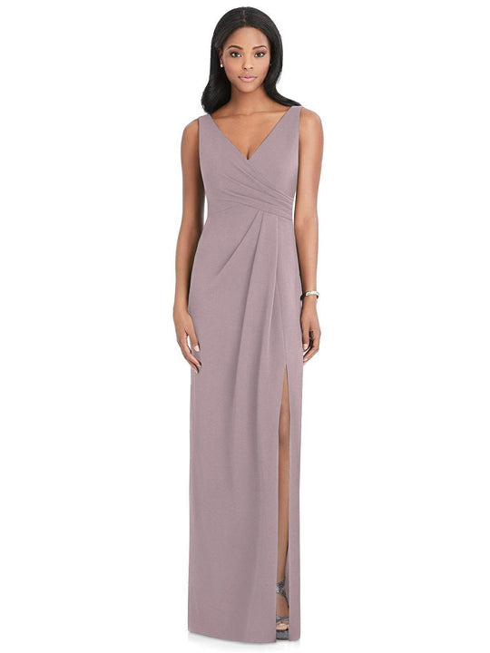 After Six - 6799 V-Neck Sleeveless Evening Dress with Slit In Pink