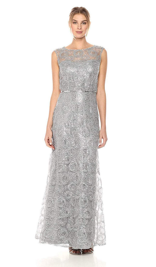 Emma Street - 1111260 Sequin Detail Embellished Mesh Overlay Dress In Silver
