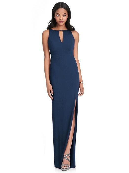 After Six - 6801 Fitted Bateau Evening Dress with Slit In Blue