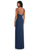 After Six - 6801 Fitted Bateau Evening Dress with Slit In Blue