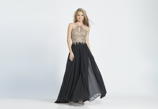 Dave & Johnny - A9173 Halter Neck Keyhole Cutout V Back A-Line Gown In Black