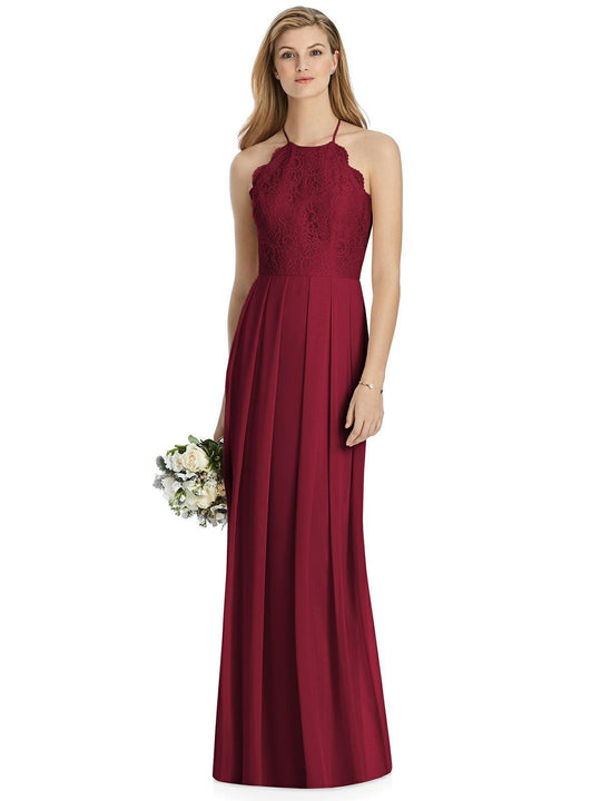 Lela Rose - LR244 Marquis Lace Lux Chiffon Pleated A-line Dress In Red