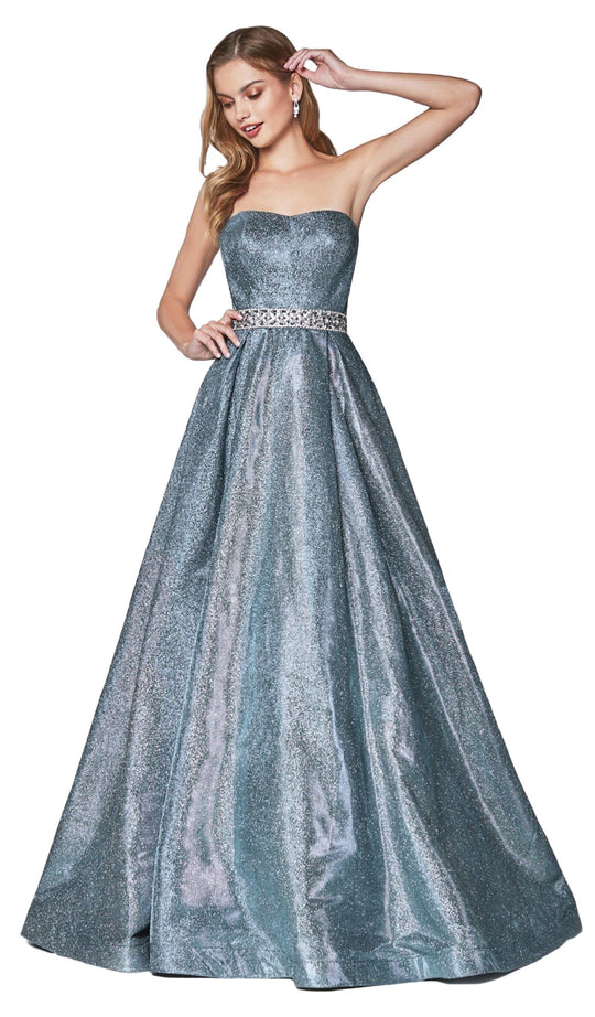 Cinderella Divine - 9175 Strapless Semi-Sweetheart Beaded Ballgown In Blue